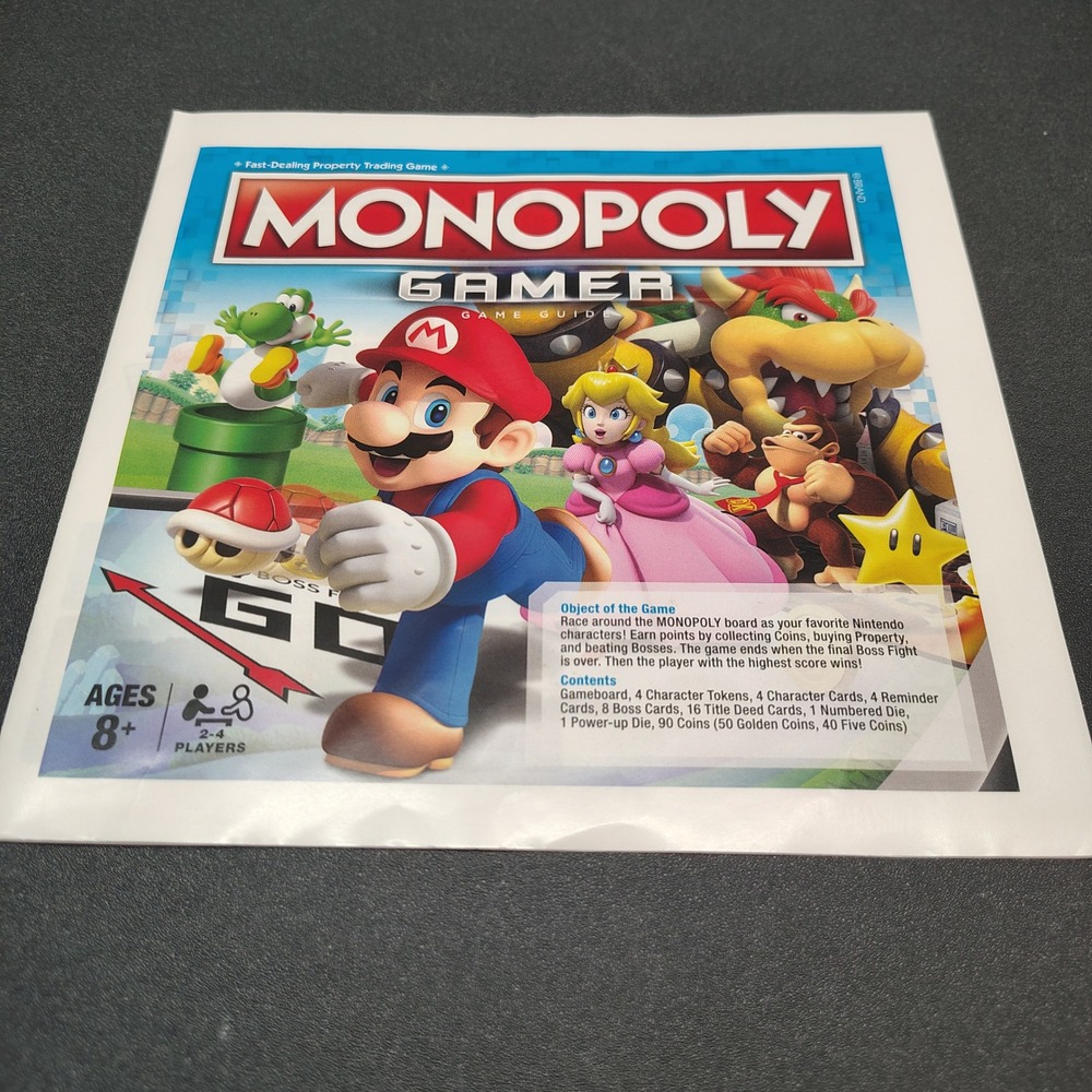 Hasbro Monopoly Gamer Game Guide Nintendo Manual White Replacement Instructions